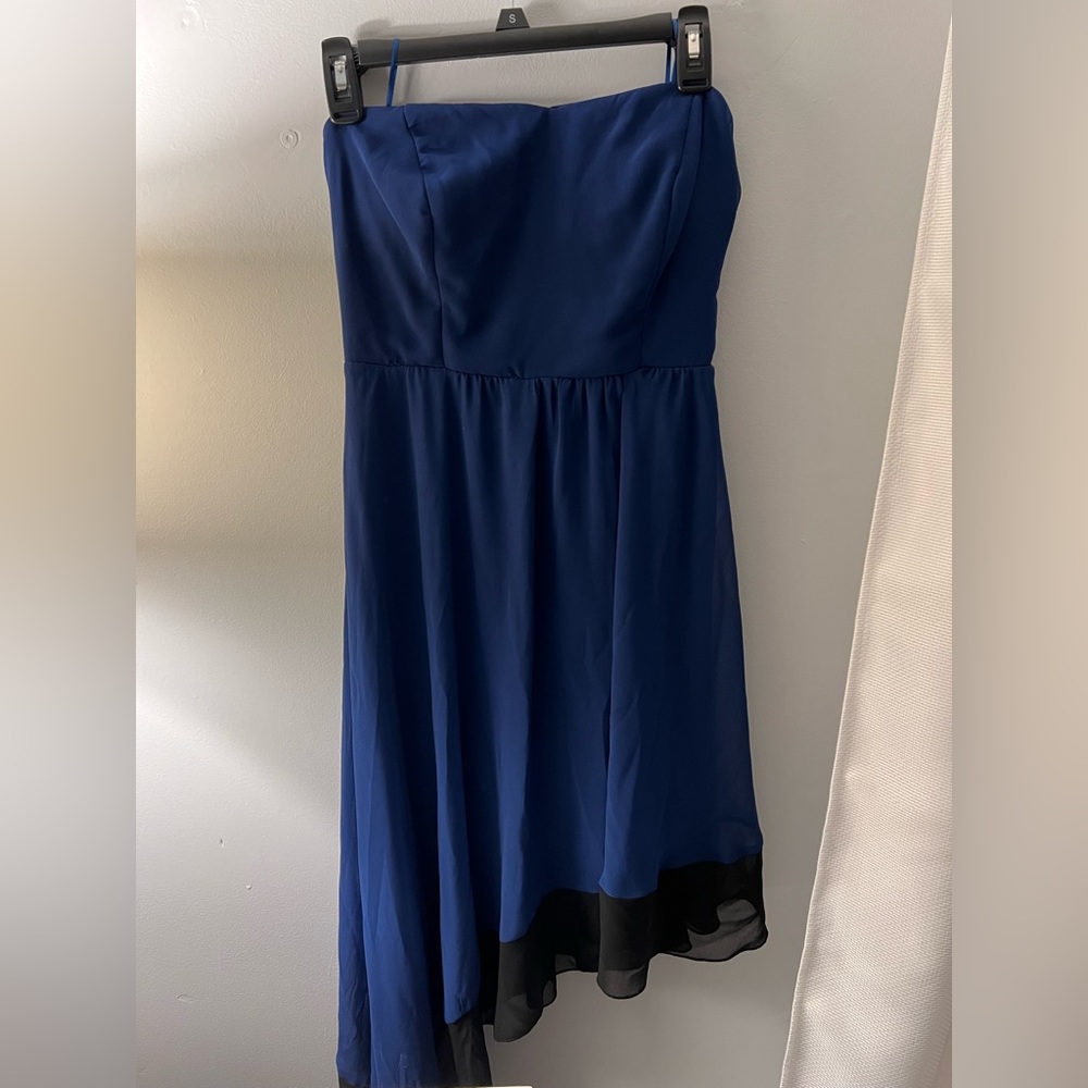 blue and black asymmetrical dress